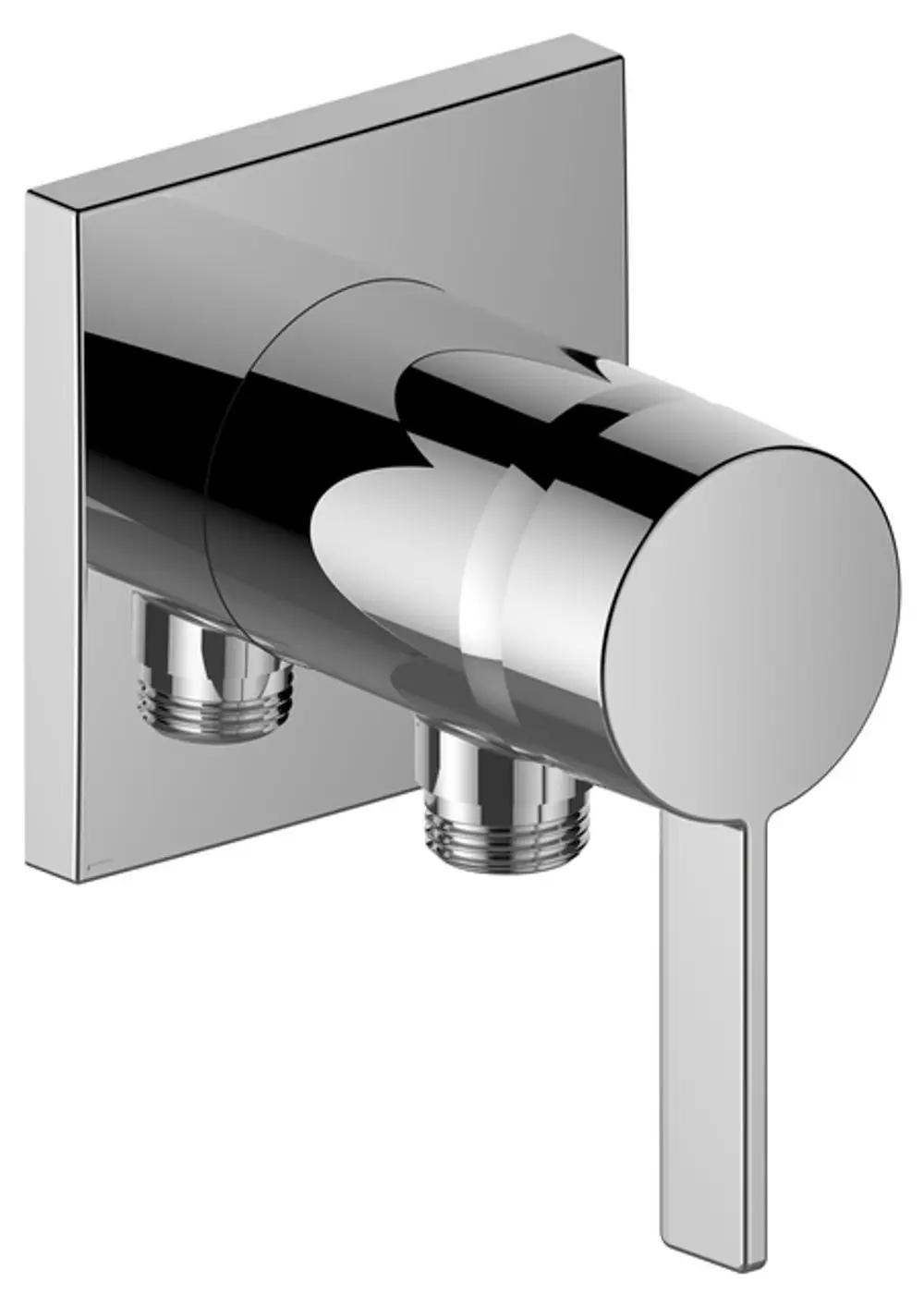 Wandmontierter Armatur mit Schlauchanschluss in verchromter Ausführung. Produkt von Keuco, eckiges Design, geeignet für die Badezimmerinstallation.